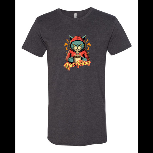 BELLA CANVAS MEN'S LONG BODY URBAN TEE 3006 Humanoid Angry Cat Holding a Cup of Coffee.